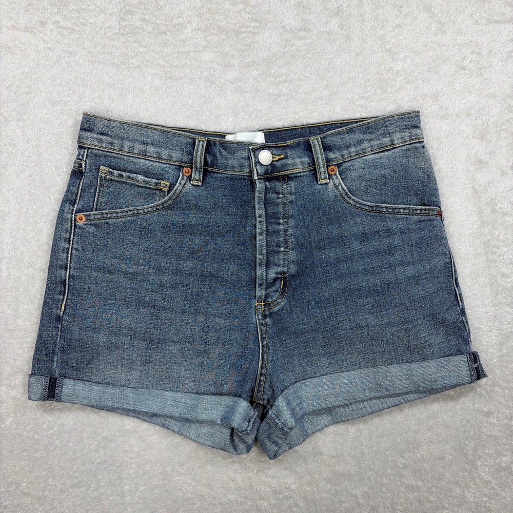 DU/ER Denim Shorts Women 29 Blue Performance Cuffed Button Fly High Rise Stretch